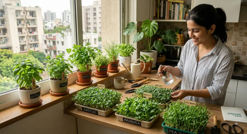 microgreens and herbs to grow indoors
