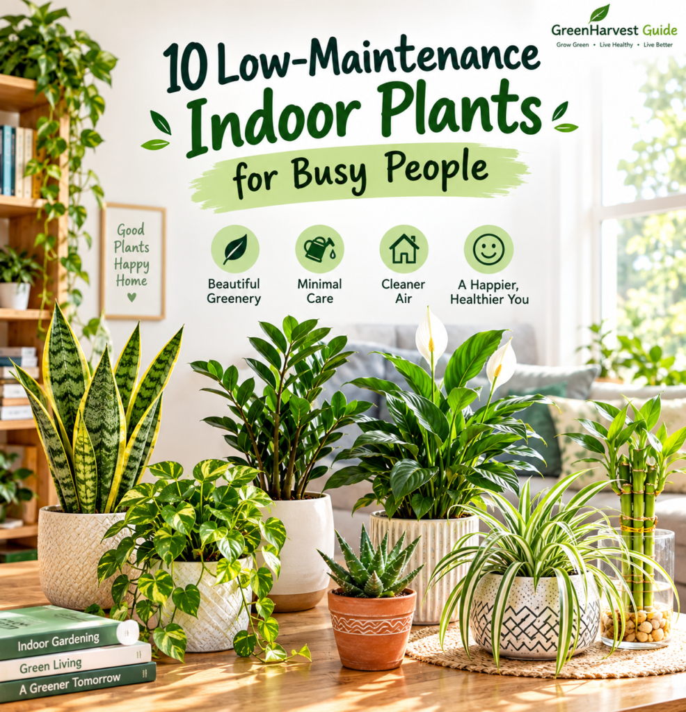 Low-maintenance indoor plants arranged in pots in a bright modern home