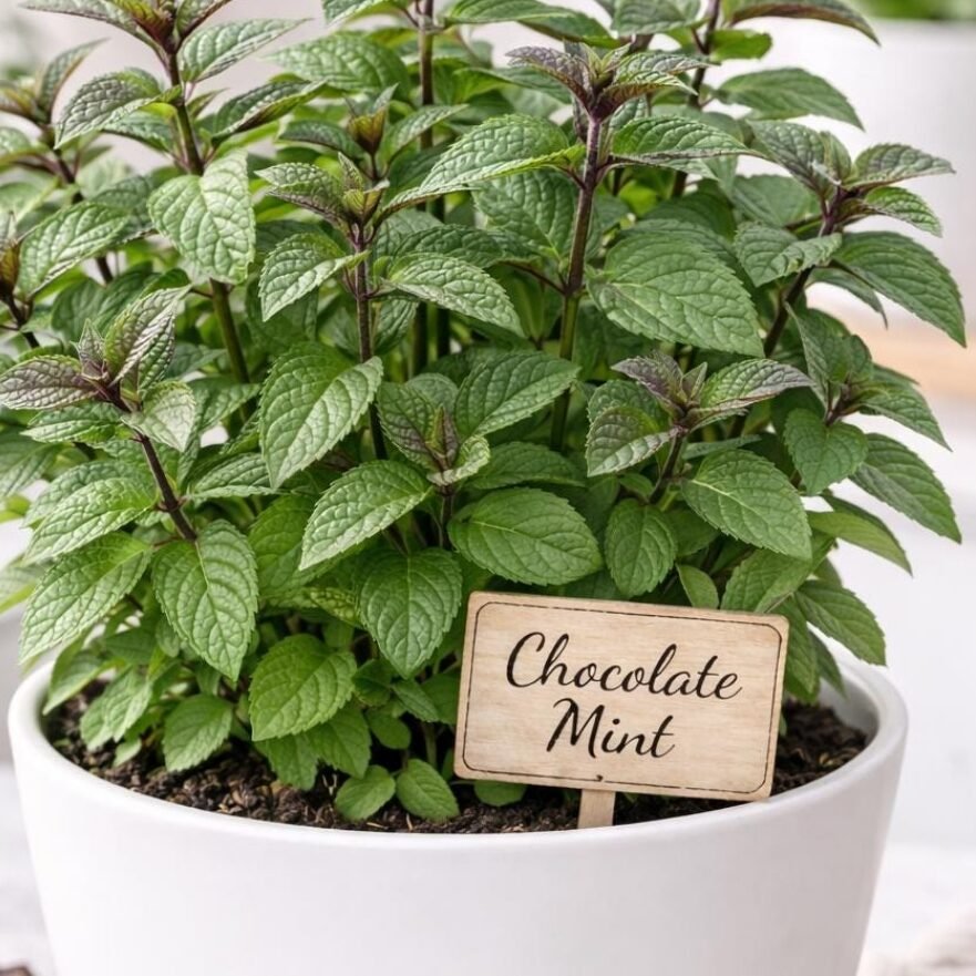“Fresh mint plant growing in a pot at home